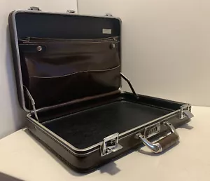 Vintage Leather Presto Briefcase Brown Combo Lock Luggage 007 Black Silver Bands - Picture 1 of 24