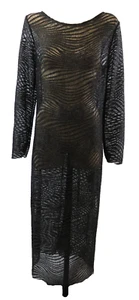 H&M Womens Size L 14 Black Dress Maxi Long Sleeves Sheer Stretch Party Cocktail - Picture 1 of 11