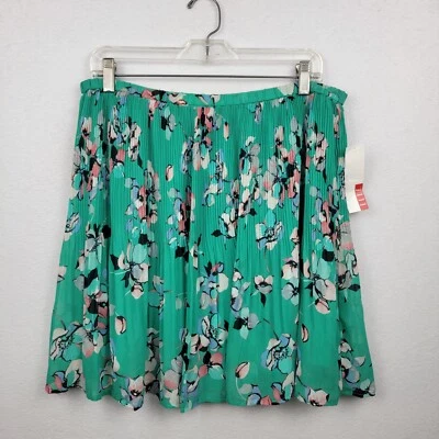 Elle Womens Skirt Size L Green Bright Multi Elastic Waist Floral Lined NWT - Image 1 of 4