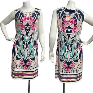 JM Collection Womens Petite Small Floret Sheath Keyhole Dress Hawaiian Tropical - Picture 1 of 14