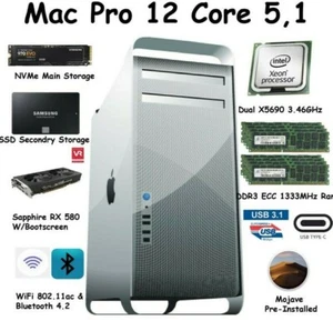 Mac Pro 12 Core 3.46GHz 128GB 1333mhz 512GB NVME 1TB SSD RX580 W/Boot-Screen - Picture 1 of 6