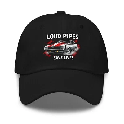 Loud Pipes Save Lives Dad Hat – Classic Camaro Muscle Car Burnout Graphic - Image 1 of 4