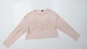 H&M Womens Pink Crew Neck Polyester Henley Jumper Size XS - Lace Detail