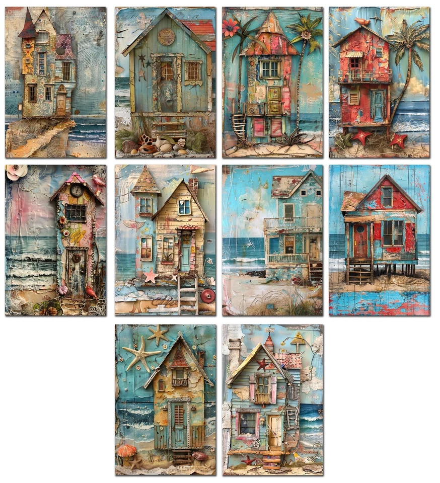 10 Assorted All Occasion Note Cards Blank Greeting Cards w/Envelopes Beach House - Image 1 of 2