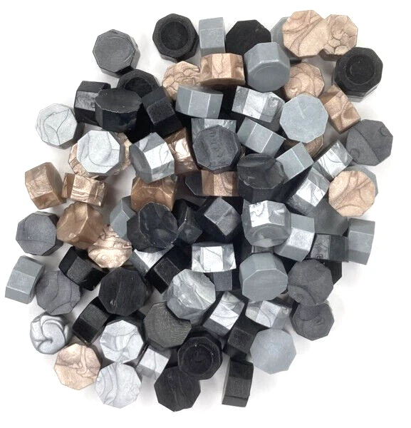 Gothic Wax Bead Mix! Black, Steel Gray solids; Dk Gray, Champagne pearls; Silver - Image 1 of 1