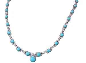 Turquoise, White Topaz & Sterling Silver Statement Necklace QVC J349658 - Picture 1 of 3