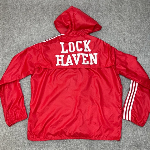 VINTAGE Lock Haven University Jacket Adidas Mens Medium Windbreaker Red 80s Tag Cover
