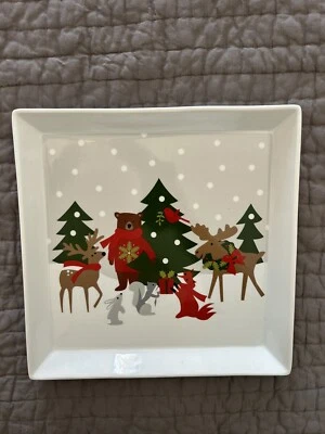 Crate & Barrel Animal Snow Day Christmas Serving Tray Joan Anderson Platter 2018 - Image 1 of 3