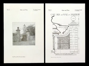 SALISBURY Casas de la Puerta Cerrada Muelles y Pared Dibujo Medido 1907 - Imagen 1 de 3