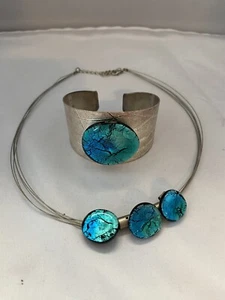 Bracciale e collana gioielli acqua turchese a forma di luna. - Foto 1 di 4