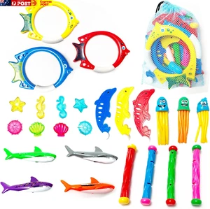 25Pcs Pool Toys Set with Diving Stick, Shark, Rings, Gemstone, Dolphin - Underwa - Picture 1 of 7