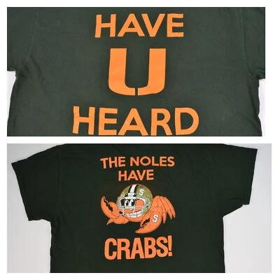 University of Miami Hurricanes Footballl Jameis Winston Crabs Shirt FSU Noles XL - Image 1 of 4