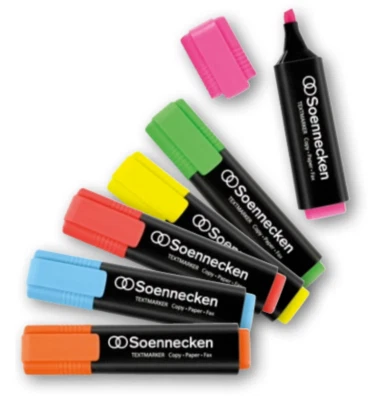 Textmarker 6er Set Leuchtmarker mit Keilspitze sortiert 1-5mm Soennecken - Bild 1 von 3