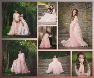 Pink Lace Flower Girl Dress Pageant Ball Gown Princess Party Prom Birthday Gowns - Picture 1 of 11