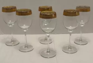 6 J Preziosi Vintage Gold Gilt Rim WINE GLASSES Italian Hand Worked Crystal - Picture 1 of 12