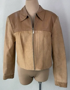Vintage B & J Tan Leather Suede Cropped MOTO Jacket Women's L - Picture 1 of 6