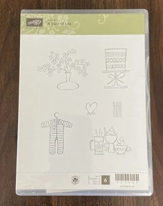 Stampin Up “A Slice Of Life” 121952 Juego de 6 estampillas, pastel café bebidas vela bebé. - Imagen 1 de 3
