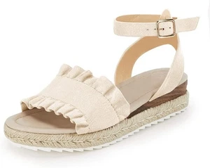 Coutgo Girls Espadrille Sandals Size 12 Nude Ruffle Ankle Strap - Picture 1 of 5