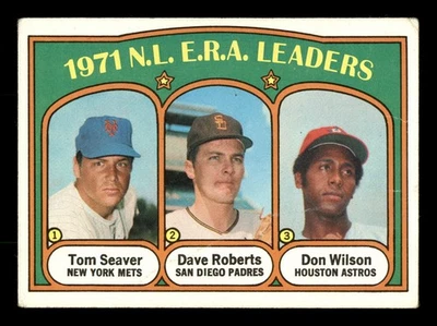 1972 Topps #91 1971 NL ERA Leaders Tom Seaver Dave Roberts Don Wilson Crease - Imagem 1 de 2