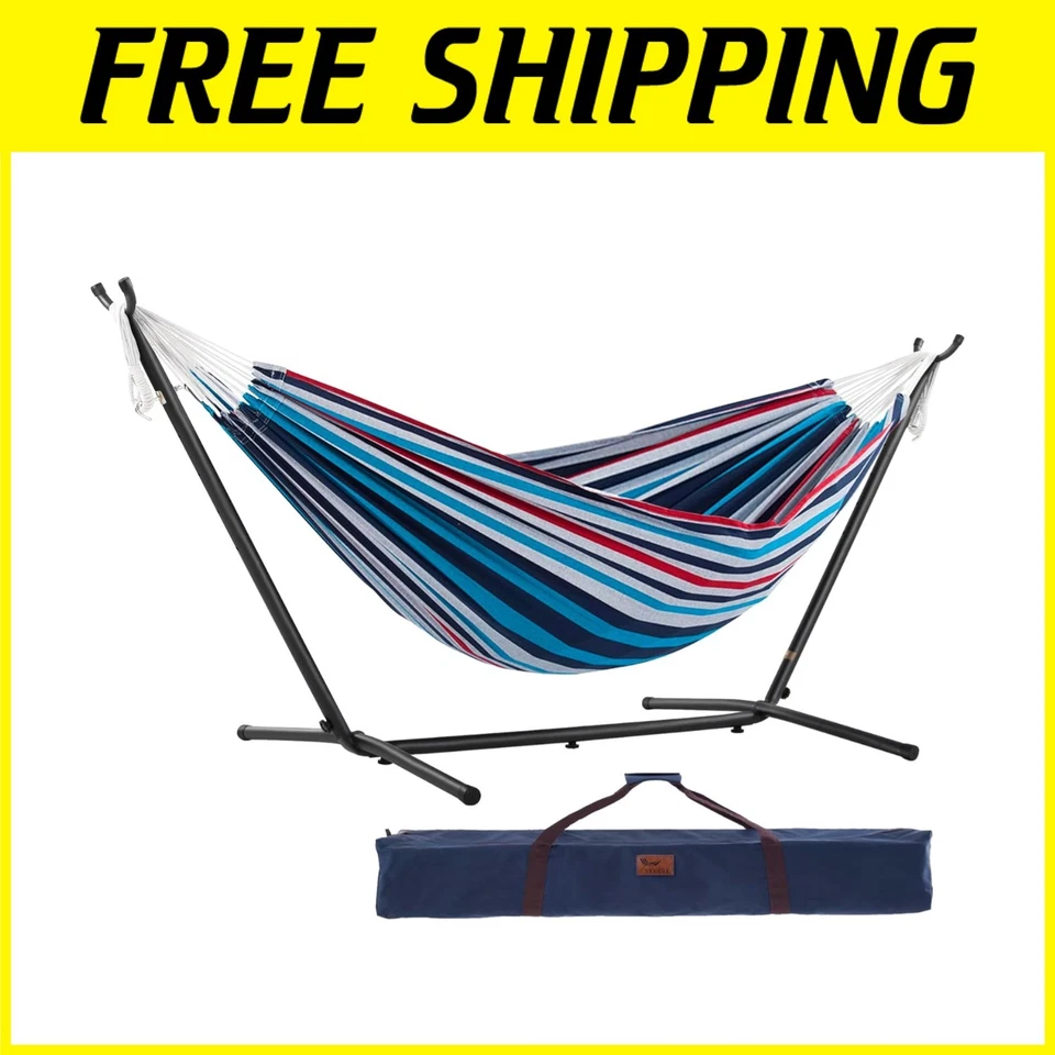 Premium Double Cotton Hammock with Space-Saving Steel Stand - 450 lb Capacity - Image 1 of 4