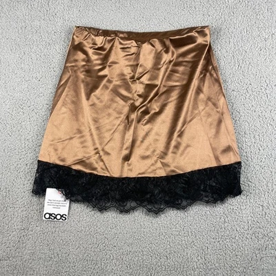 Minifalda con ribete de encaje satinado elastano poliéster marrón mediano Asos Design Foto 1 de 4