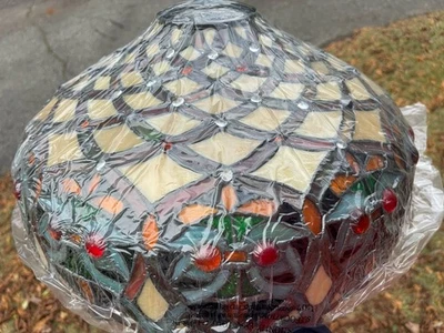 Warehouse Of Tiffany Lamp Stained Glass Shade Bronze Table Lamp New NOS Vintage - Image 1 of 4