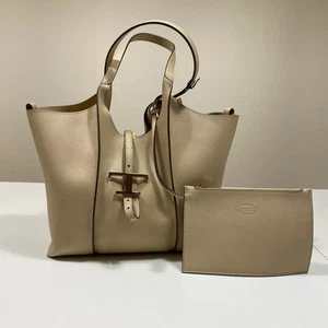 TOD'S T Timeless Leather Shopping Bag Medium - Beige (cream) Leather Tote Bag - Picture 1 of 2
