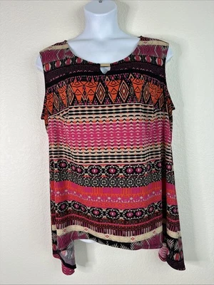 Top Cocomo para mujer talla grande 26/28W (3X) rosa geo rayas swing sin mangas Foto 1 de 4