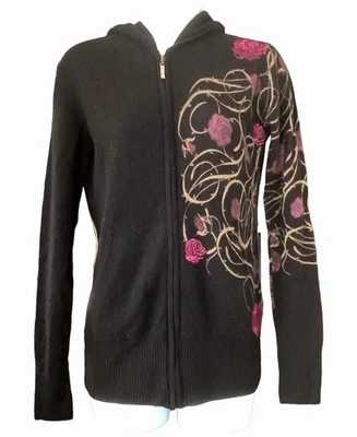 Hardcore Elegance 100% Cachemira Rosa Floral Intarsia Tejido Sudadera con Capucha S Cremallera Suéter Foto 1 de 4