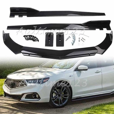 For Acura TLX 2015-2023 Front Bumper Lip Splitter Spoiler Kit + 47" Side Skirt Foto 1 de 4