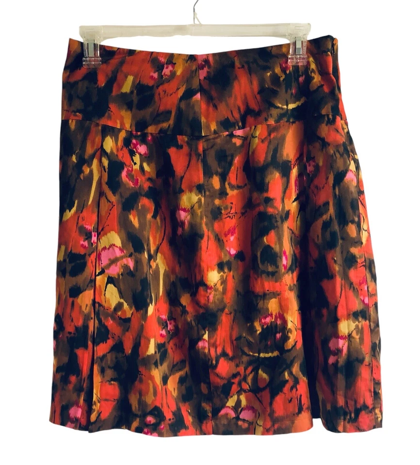 Falda Isda & Co Talla 12 Naranja Marrón Dorado Algodón Forrada Seda Plisada Cremallera Lateral Foto 1 de 4