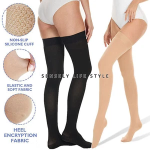 Women Compression Stockings 32mmHg Thigh High Sock Close Toe Improve Circulation - Picture 1 of 14