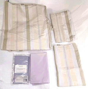 Restoration Hardware Misto Stripe Beige Lilac Twin Bed Duvet Cover Set - Picture 1 of 8