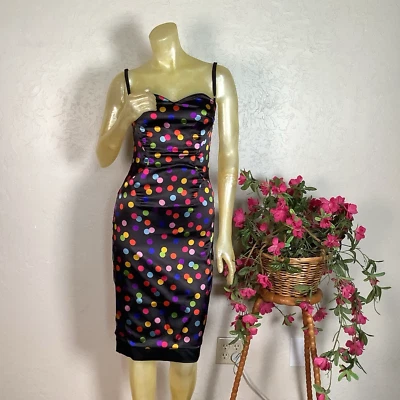 Dolce&Gabbana Black Silk Reversible Black/Polka Dot Sheath Cocktail Dress - S - Image 1 of 4