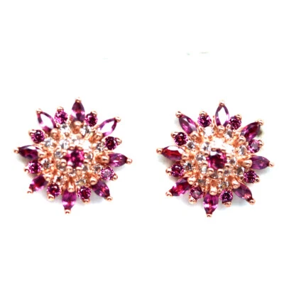 Pendientes de plata de ley 925 granate y topacio rodolita roja púrpura sin calentar Foto 1 de 4