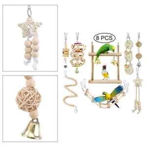 8PCS UK Parrot Toys Set Budgie Cockatiel Bird Cage Hanging Hammock Chewing Swing - Picture 1 of 12