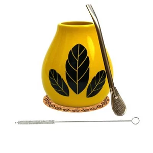 Yerba Mate-Tee Kalebasse Set Mate tee becher Hoja Yellow 350ml ● Keramik mate... - Bild 1 von 7