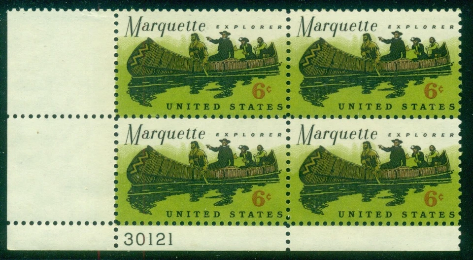 SCOTT # 1356 PLATE BLOCK, FATHER MARQUETTE, MINT, OG, NH, GREAT PRICE! - Image 1 of 1