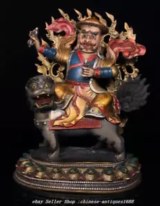 12,6 Zoll alte Tibet Buddhismus reines Kupfer Palden Lhamo Gottheit Reiten Löwe Buddha Statue - Bild 1 von 9