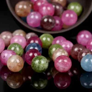 Natural Colorful Tourmalines Jades Round Loose Spacer Beads For Making Bracelet - Picture 1 of 5
