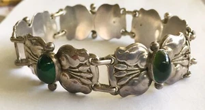 Antique Vintage Sterling Link Bracelet With Chrysoprase - Picture 1 of 6