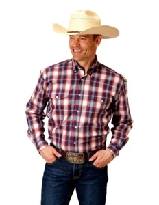 Roper Western Shirt Mens L/S Plaid Button Blue 03-001-0378-5012 BU - Picture 1 of 2