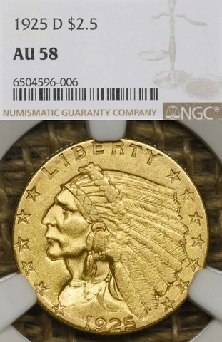 1925-D $2.5 NGC AU58 Indian Head Gold Quarter Eagle Denver Mint Cover