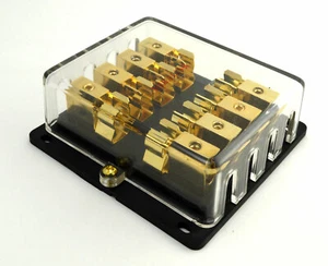 4 8-Gauge In 4 8-Gauge Out Gold Plated AGU Fuse Holder Distribution Block 240AMP - Picture 1 of 6