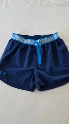 UNDER ARMOUR GIRLS blue athletic SHORTS DRAWSTRING POLYESTER SEE DESCR - Image 1 of 4
