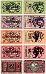 Juego de 5 piezas de dinero de emergencia Bielefeld 10-50 peniques, Tieste #0620.05, UNC - Imagen 1 de 6