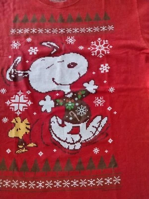 Vintage Peanuts Gang Charlie Brown Christmas Red Graphic T-Shirt Men's Large - Image 1 of 4