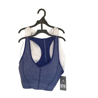New Balance Sports Bra 2 Pack Racerback Tagless Padded Team White Blue XL NEW - Image 1 of 4