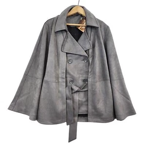 Iman Womens Belted Vest with Removeable Cape Double Breasted Gray Oversize XS - Picture 1 of 14