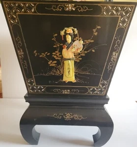 Vintage Chinese Black Lacquer Planter on Stand Chinoiserie - Picture 1 of 5